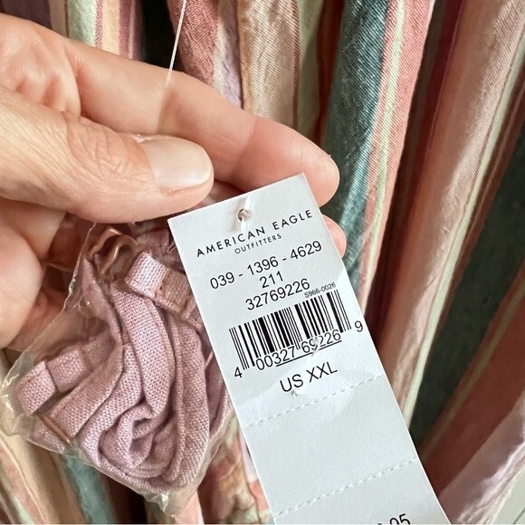 NWT American Eagle Striped Tie Back Tube Linen Jumpsuit - Picture 5 of 16